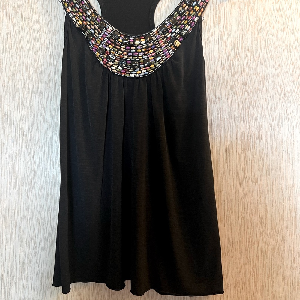 Dressy multi-color beaded black  top.
